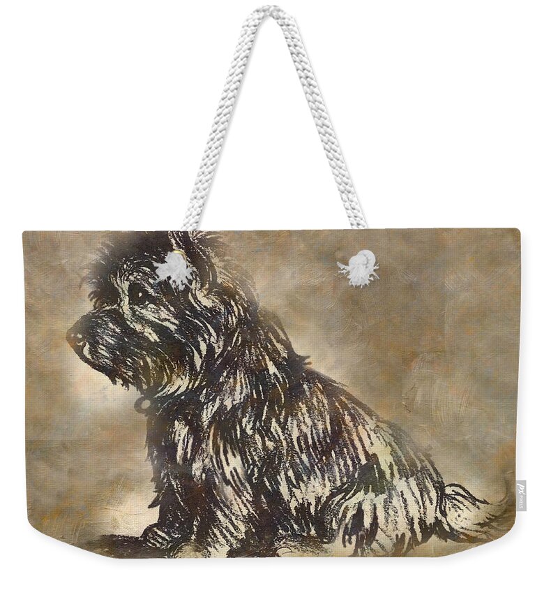 Scotty Weekender Tote Bag featuring the painting Scotty Dog by George Pedro