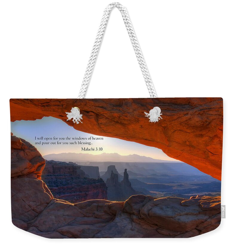 Scripture And Pictue Malachi 3 10 Weekender Tote Bag featuring the photograph Scripture and Picture Malachi 3 10 by Ken Smith