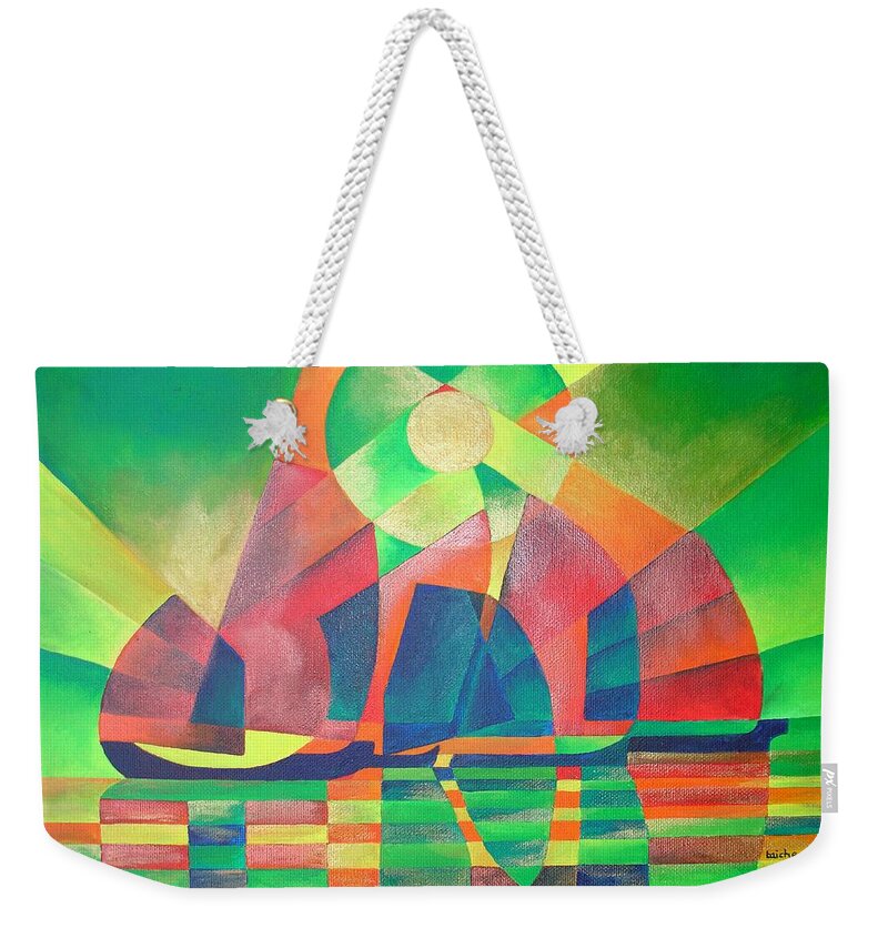 Sailboat Weekender Tote Bag featuring the painting Sea Of Green by Taiche Acrylic Art