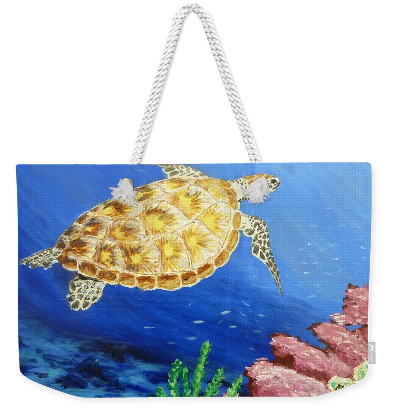 Sea Turtle Weekender Tote Bag featuring the painting Sea Turtle by Amelie Simmons