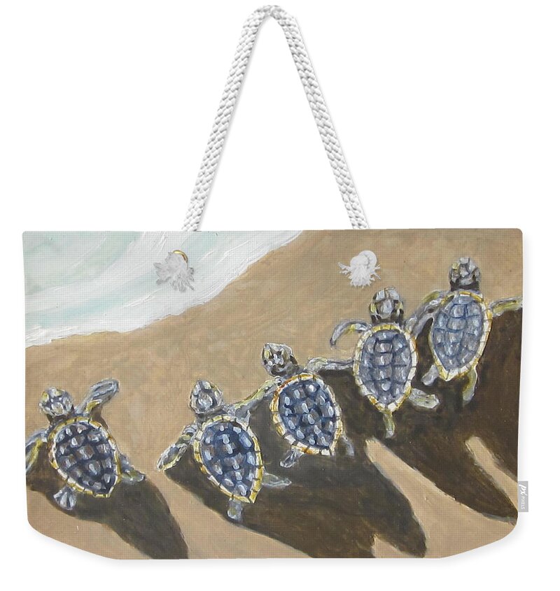 Turtles Weekender Tote Bag featuring the painting Sea Turtle Babes by Anne Marie Brown