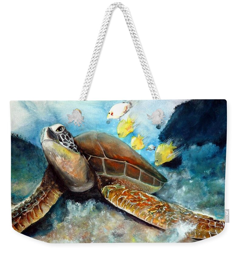 Sea Turtle Weekender Tote Bag featuring the painting Sea Turtle I by Bernadette Krupa