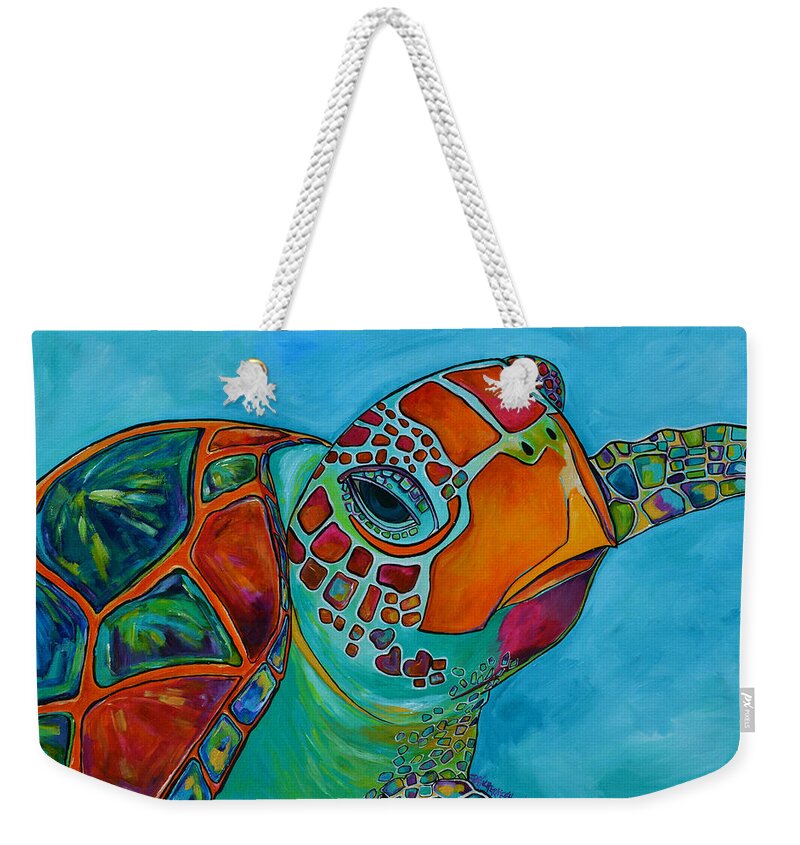 Sea Turtle Weekender Tote Bag featuring the painting Seaglass Sea Turtle by Patti Schermerhorn
