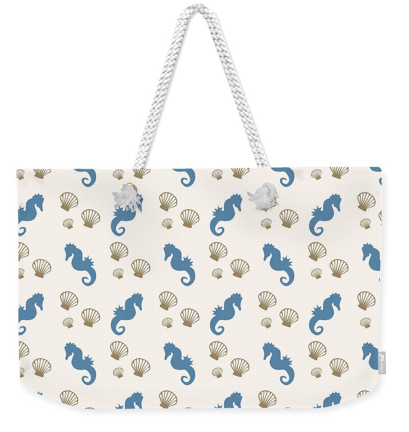 Seahorse Weekender Tote Bag featuring the mixed media Seahorse and Shells Pattern by Christina Rollo