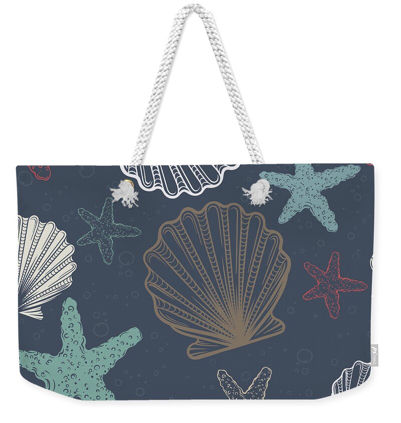 Mollusk Weekender Tote Bag featuring the digital art Seamless Pattern With Shells And by Olga antoshevskaya
