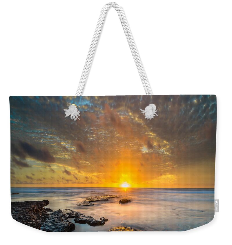 California; Long Exposure; Ocean; Reflection; San Diego; Sand; Seascape; Sunset; Sun; Clouds Weekender Tote Bag featuring the photograph Seaside Sunset - Square by Larry Marshall