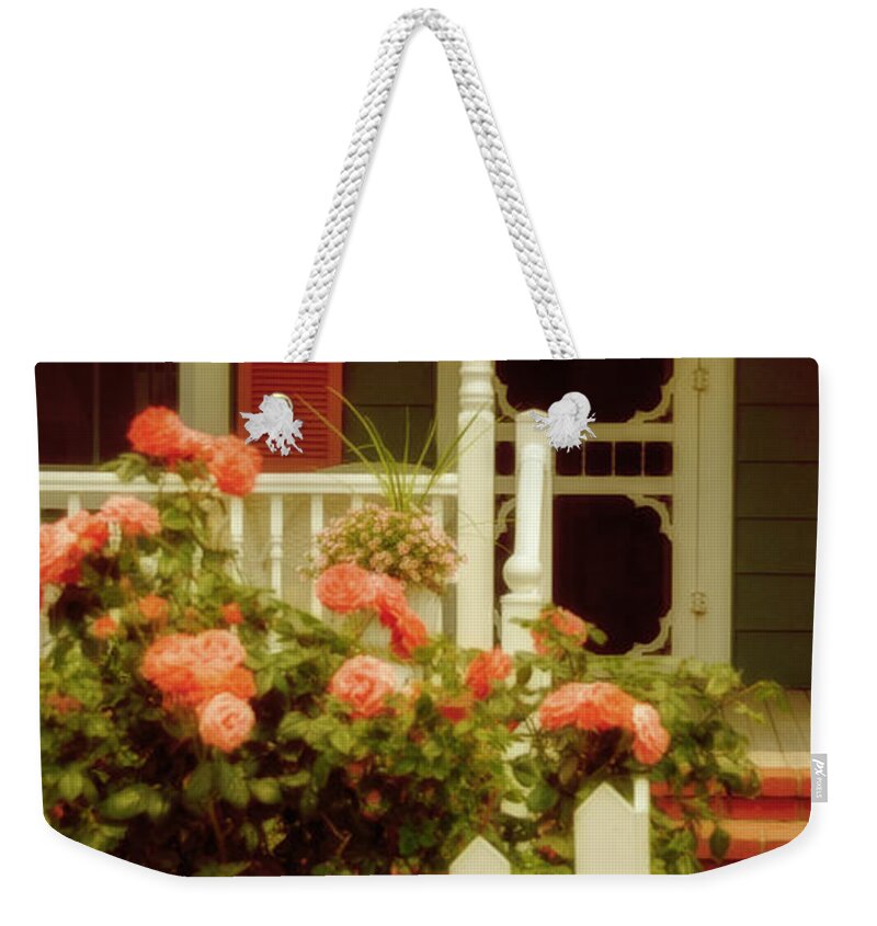 (architecture Or Architectural) Weekender Tote Bag featuring the photograph Seaside Victorian Cottage by Debra Fedchin
