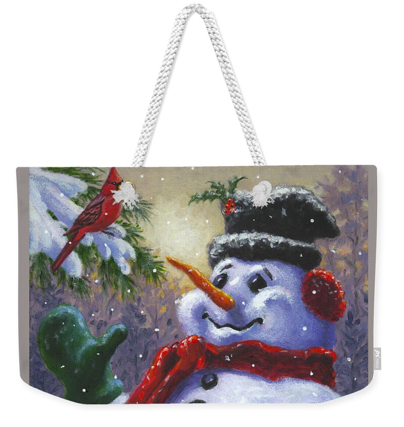 Snowman Weekender Tote Bag featuring the painting Seasons Greetings by Richard De Wolfe