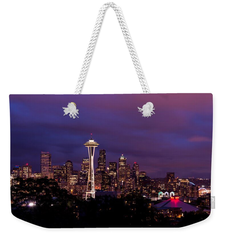 Seattle Weekender Tote Bag featuring the photograph Seattle Night by Chad Dutson