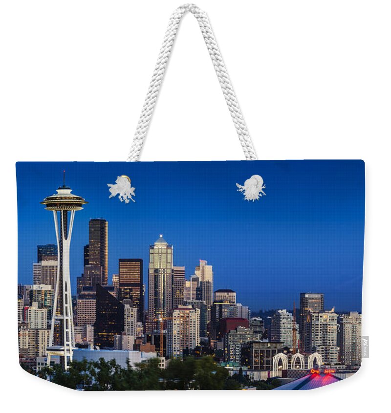 Seattle Weekender Tote Bag featuring the photograph Seattle Skyline Panoramic by Brian Jannsen