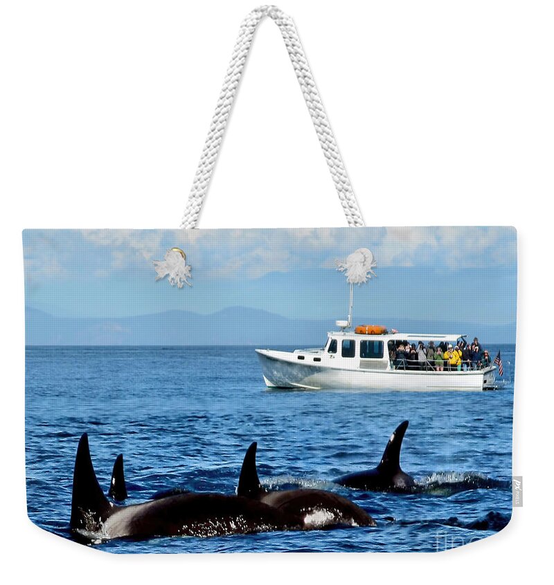 Whales Weekender Tote Bag featuring the photograph Seattle Whale Watchers by Jennie Breeze