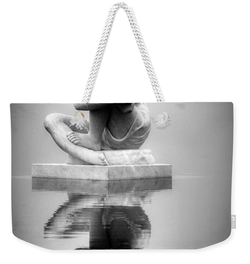 Kettle Pond Weekender Tote Bag featuring the photograph Selene Moon Goddess Black and White by Jerry Gammon
