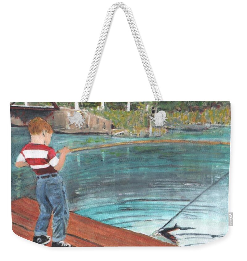 Fishing Weekender Tote Bag featuring the painting Self Portrait by Cliff Wilson
