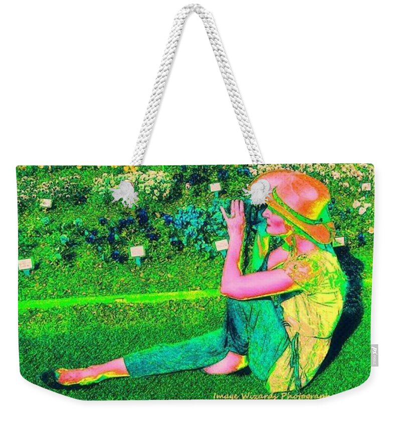 Lady In A Hat Weekender Tote Bag featuring the digital art Self Portrait On The Arboretum Grounds by Pamela Smale Williams