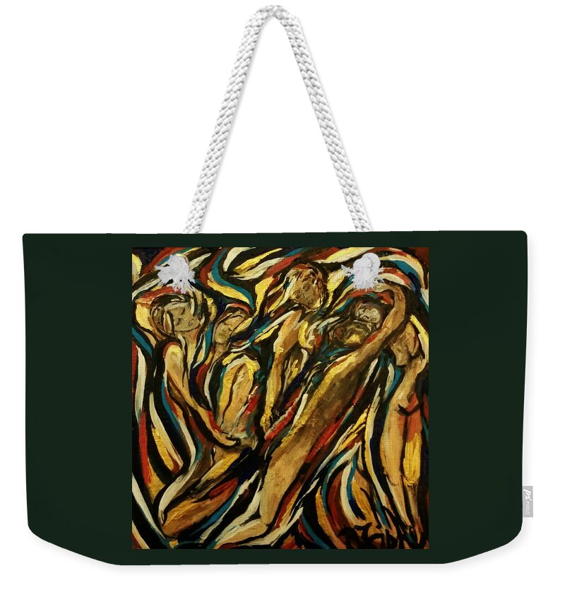 Figural Weekender Tote Bag featuring the painting Sentience by Dawn Caravetta