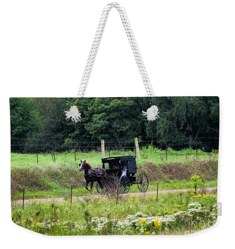 Amish Weekender Tote Bag featuring the photograph September Buggy by David Arment
