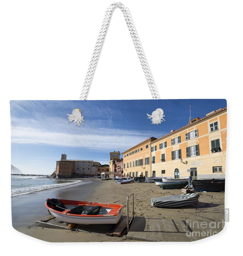 Village Weekender Tote Bag featuring the photograph Sestri levante and the beach by Mats Silvan