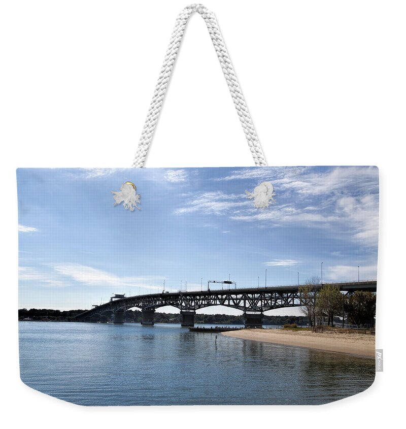 Hampton Weekender Tote Bag featuring the photograph Settlers' Landing Road Bridge Hampton Virginia by Kathy Clark