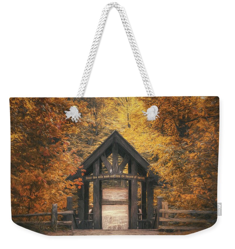 Forest Weekender Tote Bag featuring the photograph Seven Bridges Trail Head by Scott Norris