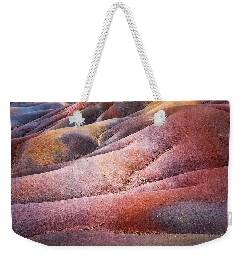 Mauritius Weekender Tote Bag featuring the photograph Seven Colored Earth in Chamarel 1. Series Earth Bodyscapes. Mauritius by Jenny Rainbow