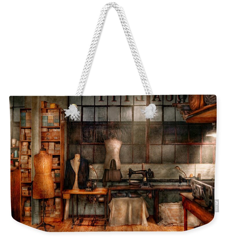 Seamstress Weekender Tote Bag featuring the photograph Sewing - Industrial - Quality Linens by Mike Savad