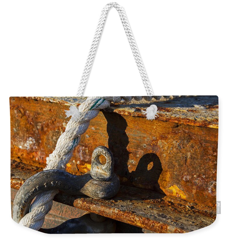 Nantucket Weekender Tote Bag featuring the photograph Shackle and Rust by Charles Harden