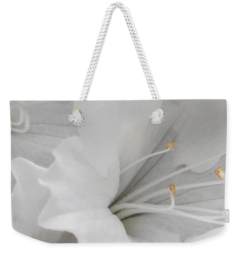 Flower Weekender Tote Bag featuring the photograph Shades of White by Steven Huszar