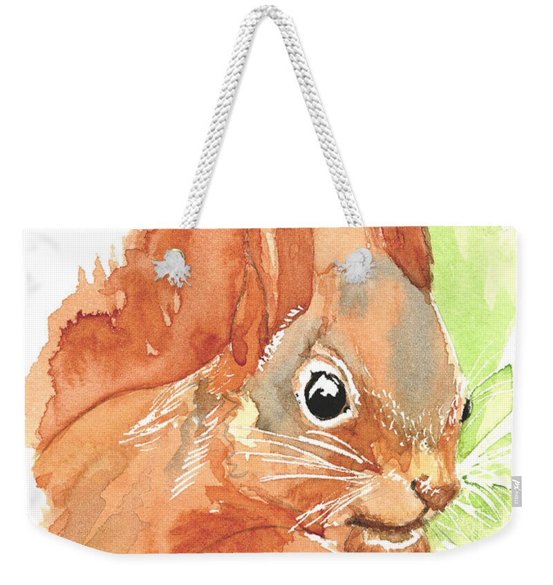 Red Squirrel Weekender Tote Bag featuring the painting Shadow Tail Red Squirrel by Karen Loughridge KLArt