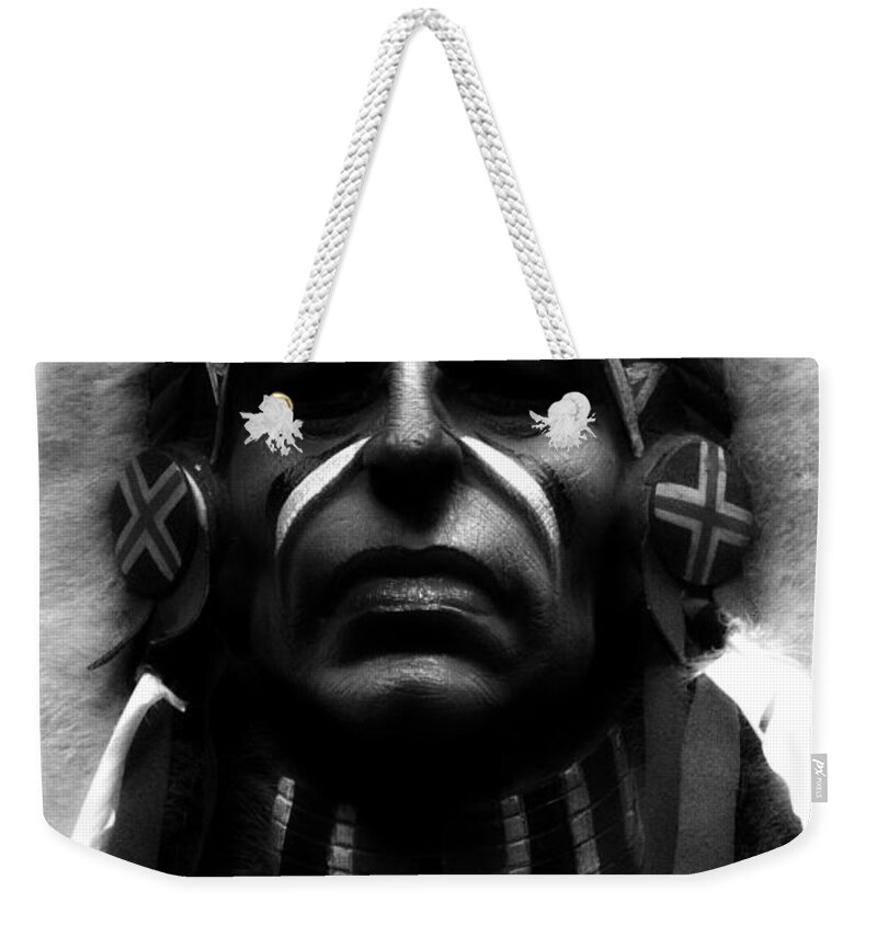 Newel Hunter Weekender Tote Bag featuring the photograph Shaman in Black and White by Newel Hunter