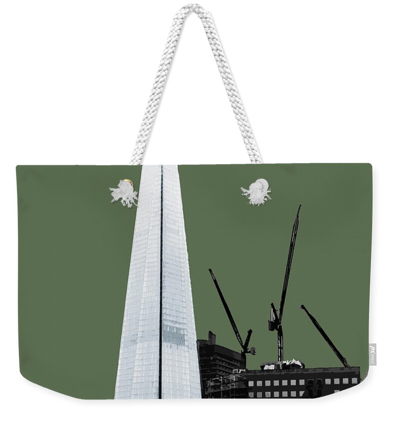 Eye Weekender Tote Bag featuring the mixed media Shard - Olive GREEN by BFA Prints