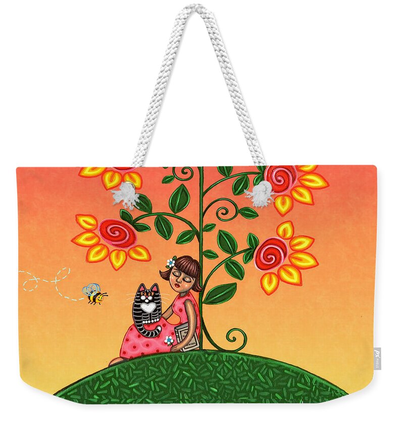 Folk Art Weekender Tote Bag featuring the painting She Is Life Barnes and Noble by Victoria De Almeida