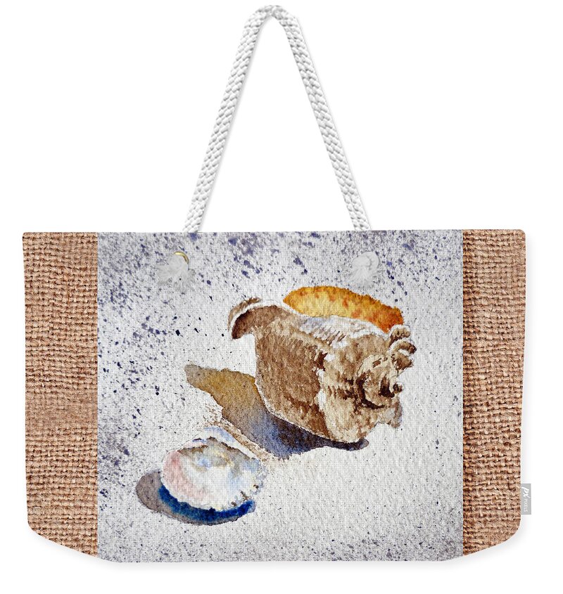 Seashell Weekender Tote Bag featuring the painting She Sells Sea Shells Decorative Collage by Irina Sztukowski