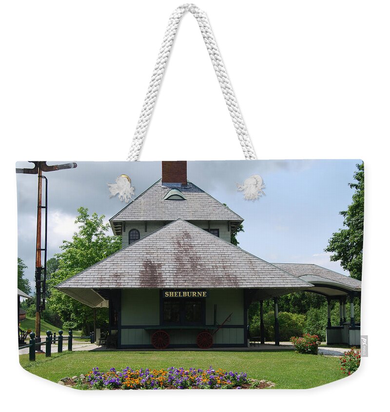 New England Weekender Tote Bag featuring the photograph Shelburne Depot by Caroline Stella