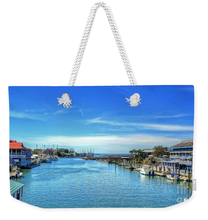 Boats Weekender Tote Bag featuring the photograph Shem Creek by Kathy Baccari