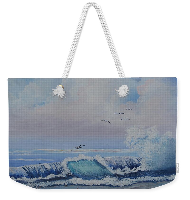 Seascape Weekender Tote Bag featuring the painting Shimmering Seas by Kathie Camara