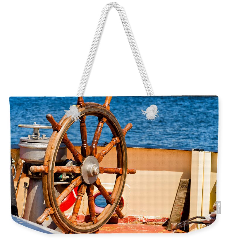 Steering Weekender Tote Bag featuring the photograph Ship Wheel by Les Palenik