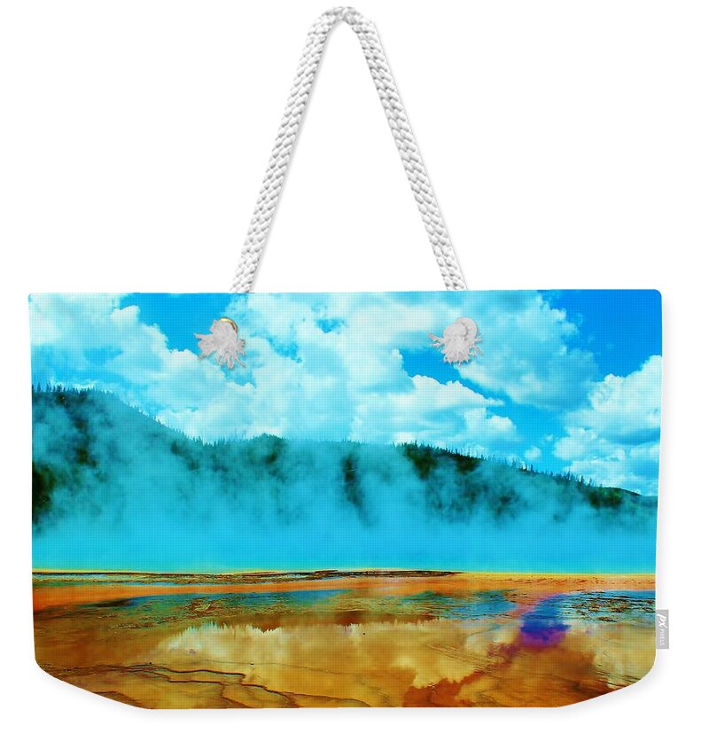 Yellowstone National Park Weekender Tote Bag featuring the photograph Shooting up steam by Catie Canetti