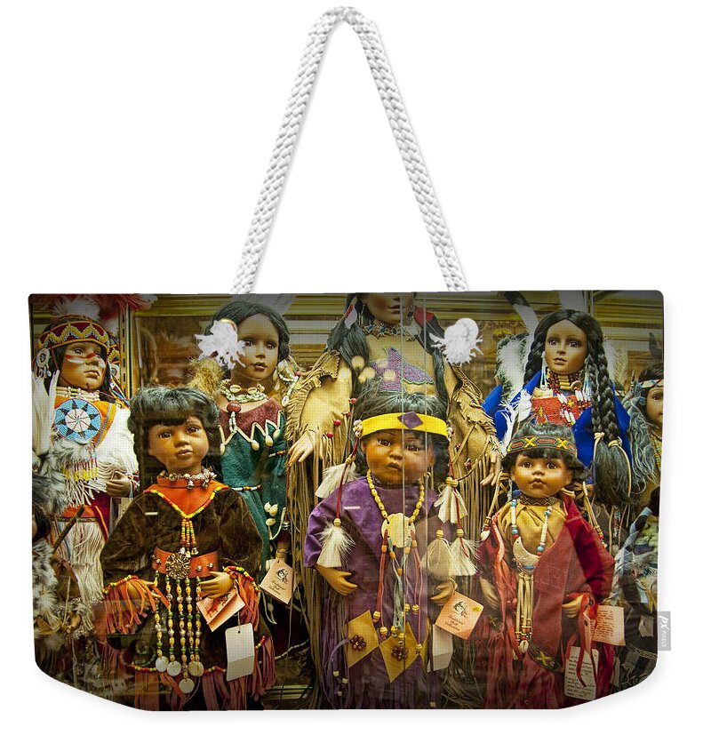 Art Weekender Tote Bag featuring the photograph Shop Display of American Indian Dolls by Randall Nyhof