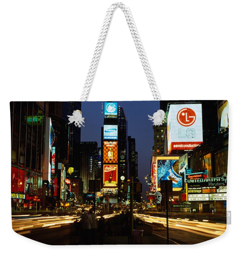 Photography Weekender Tote Bag featuring the photograph Shopping Malls In A City, Times Square by Panoramic Images