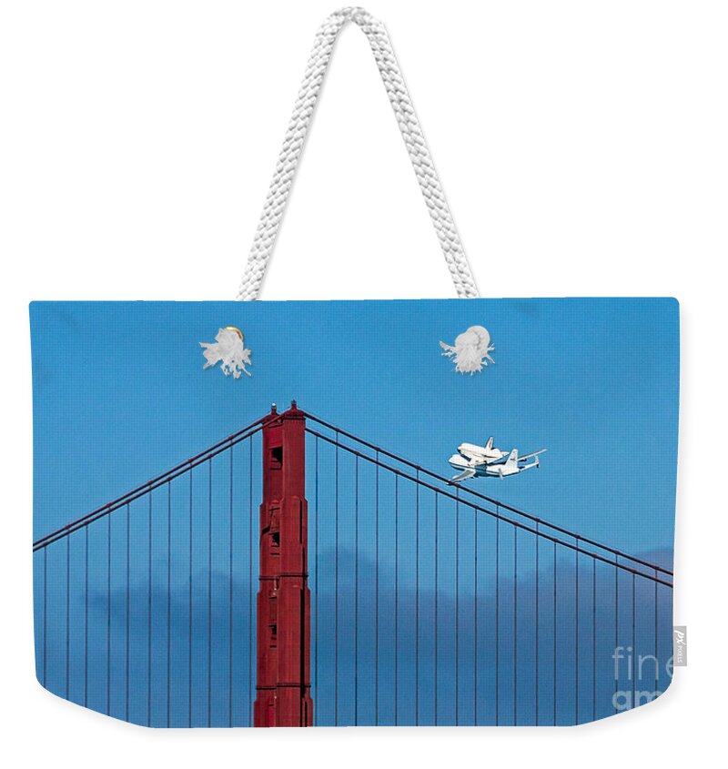 Shuttle Weekender Tote Bag featuring the photograph Shuttle Endeavour at the Golden Gate by Kate Brown