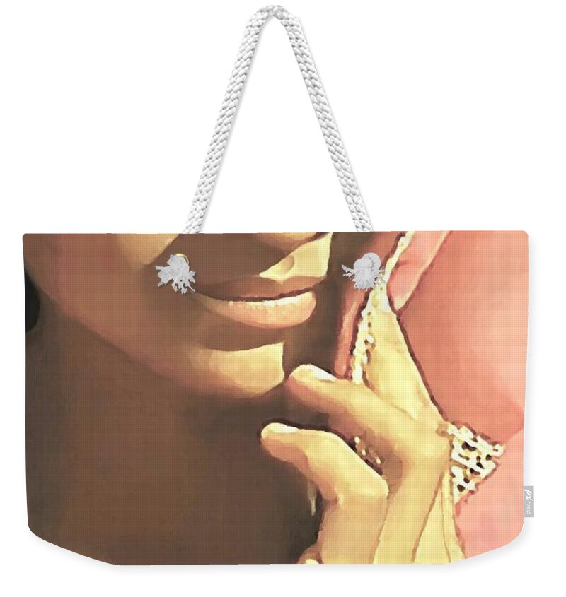 Woman Weekender Tote Bag featuring the painting Shy by SophiaArt Gallery