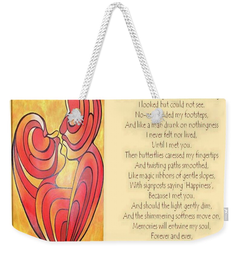 Abstract Weekender Tote Bag featuring the painting Signposts Saying Happiness by Taiche Acrylic Art