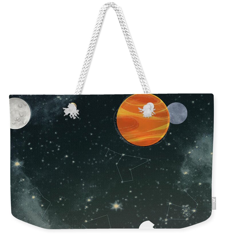 Adult Weekender Tote Bag featuring the photograph Silhouette Of Man With Telescope by Ikon Ikon Images