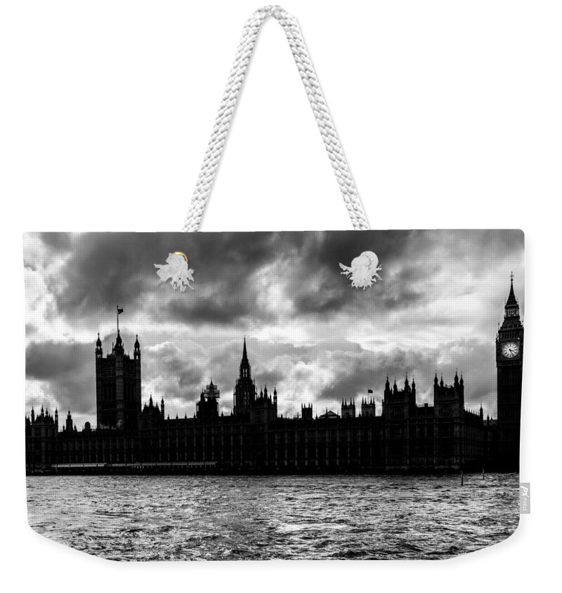 Bridge Weekender Tote Bag featuring the photograph Silhouette of Palace of Westminster and the Big Ben by Semmick Photo
