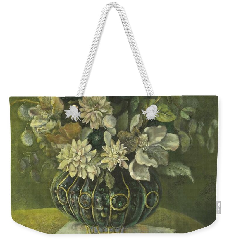 Still Life Weekender Tote Bag featuring the painting Silk Floral Arrangement by Marlene Book