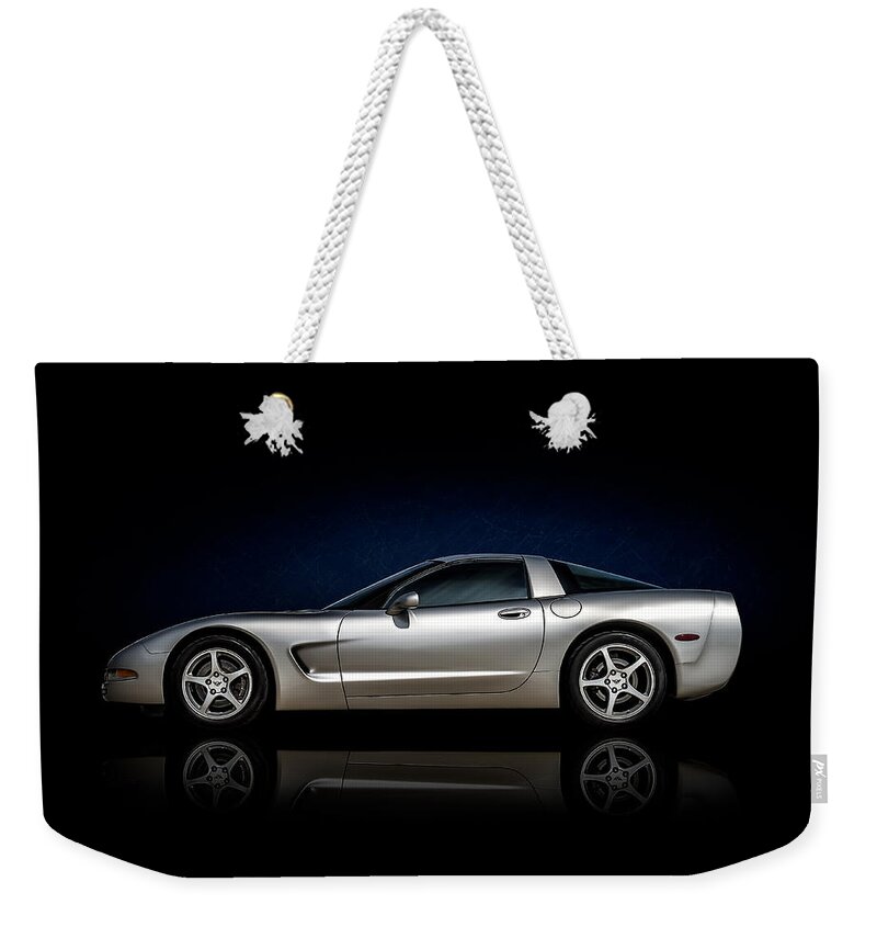 Corvette Weekender Tote Bag featuring the digital art Silver C5 by Douglas Pittman
