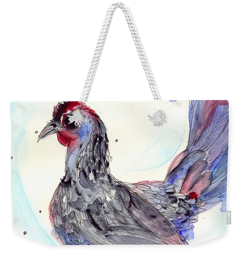 Watercolor Weekender Tote Bag featuring the painting Silver Hen by Dawn Derman