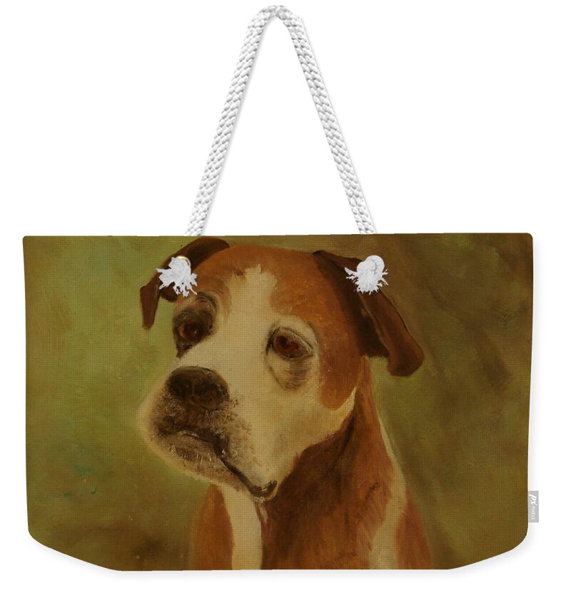 Boxer In Oil Weekender Tote Bag featuring the painting Simon the Boxer by Kathy Knopp