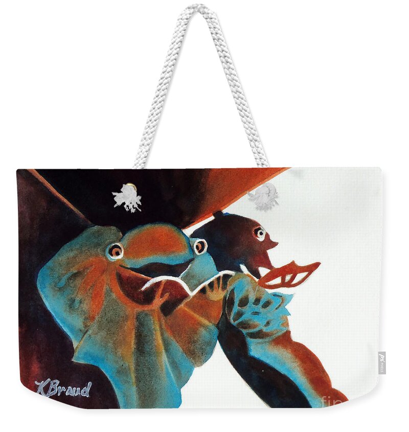 Painting Weekender Tote Bag featuring the painting Singing Frog Duet 2 by Kathy Braud