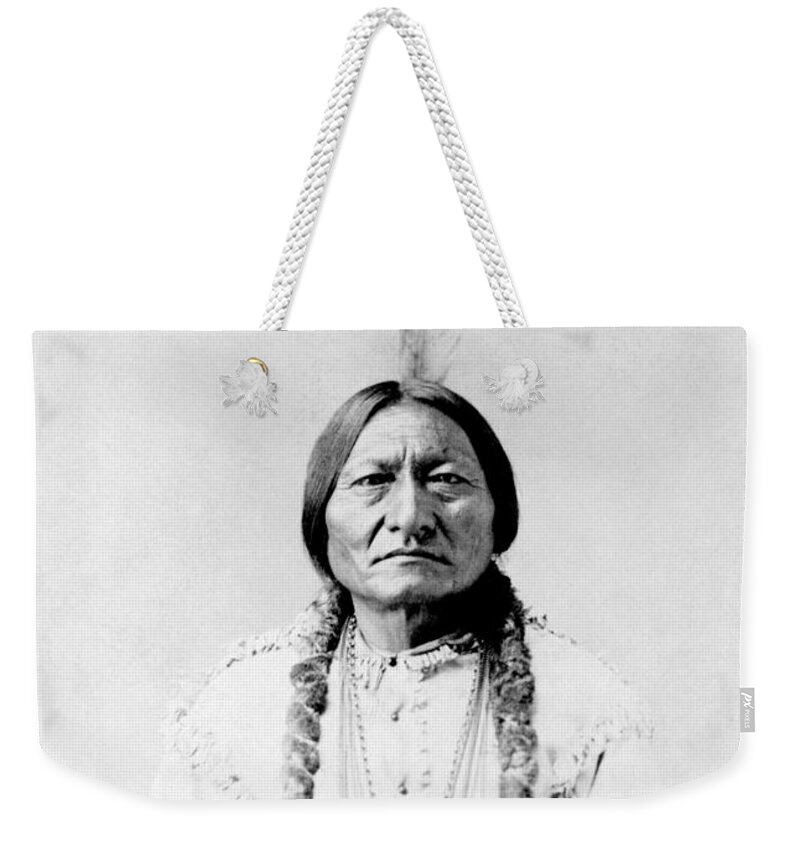 Native American Weekender Tote Bag featuring the photograph Sioux Chief Sitting Bull by War Is Hell Store